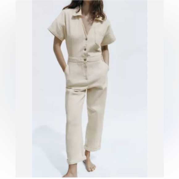 NWT Zara Khaki green jumpsuit size M - Picture 3 of 9